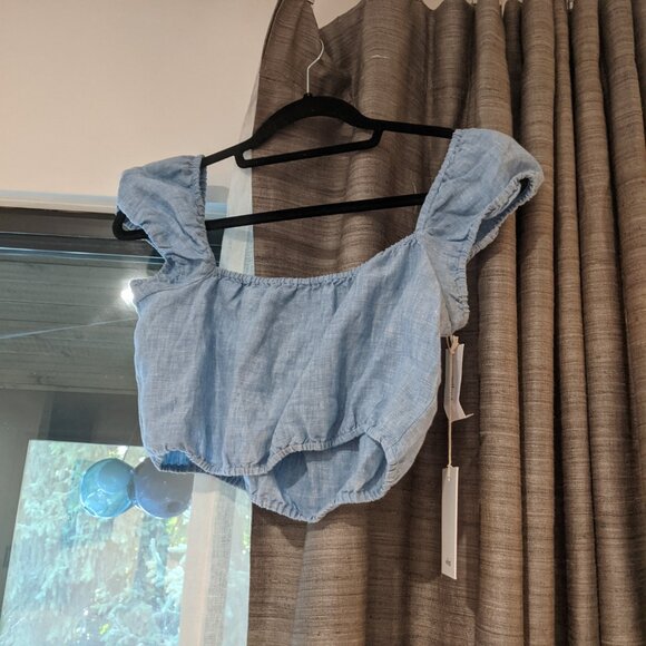 NWT Aritzia Wilfred  "ethereal linen" blue linen top US size medium - Picture 2 of 3
